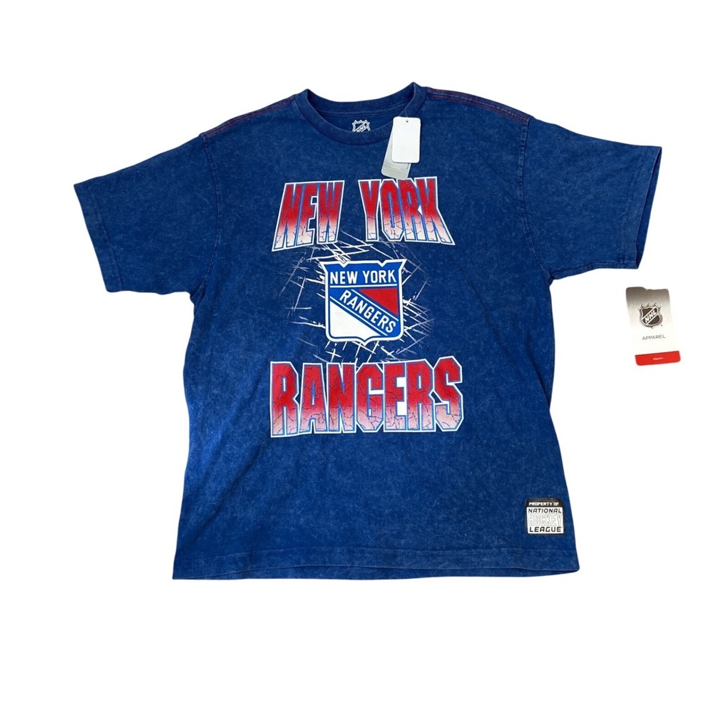NHL New York Rangers T-Shirt Kids Blue Acid Wash Graphic NWT SIZE L 14/16